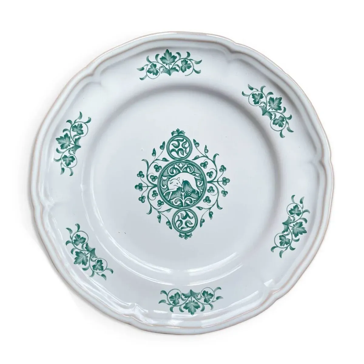 Plat rond vintage gien motton made in france 1980 décor animalier