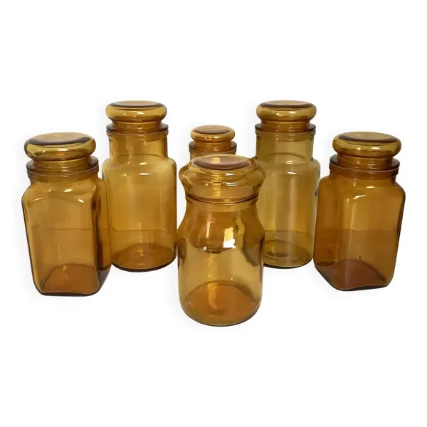 6 bonbonnières en verre jaune, années 70