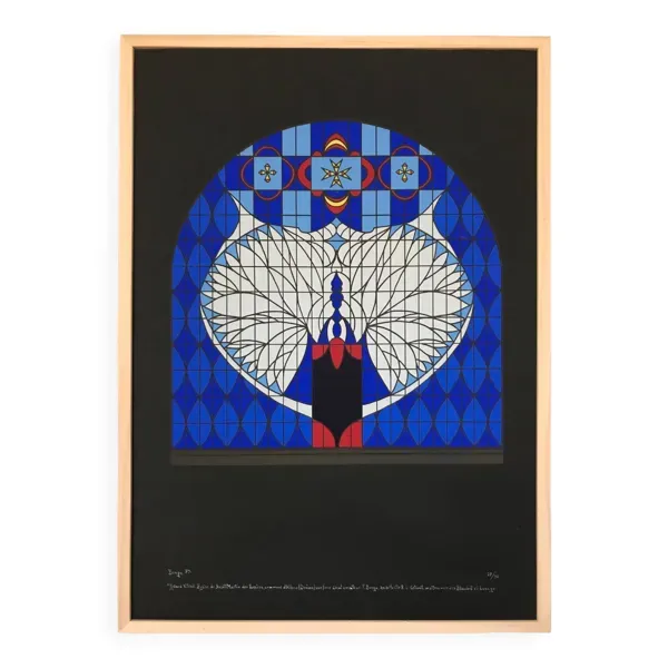 Lithographie originale de franco borga.vitrail st-martin-des-rosiers