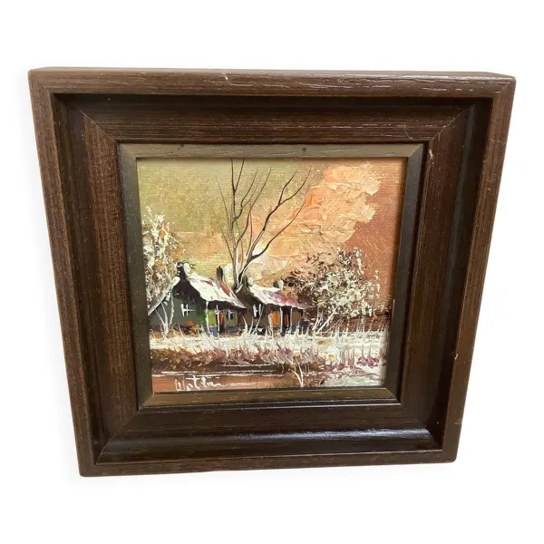 Petit tableau paysage d’hiver huile sur isorel signée
