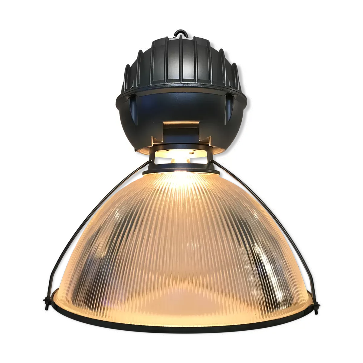 Lampe suspension holophane verre prismatique grise