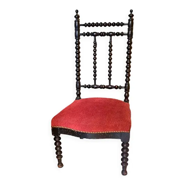Chaise Prie Dieu Napoléon III bois noir velours rouge 1900