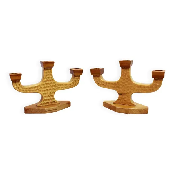 Paire de bougeoirs anthroposophiques en bois