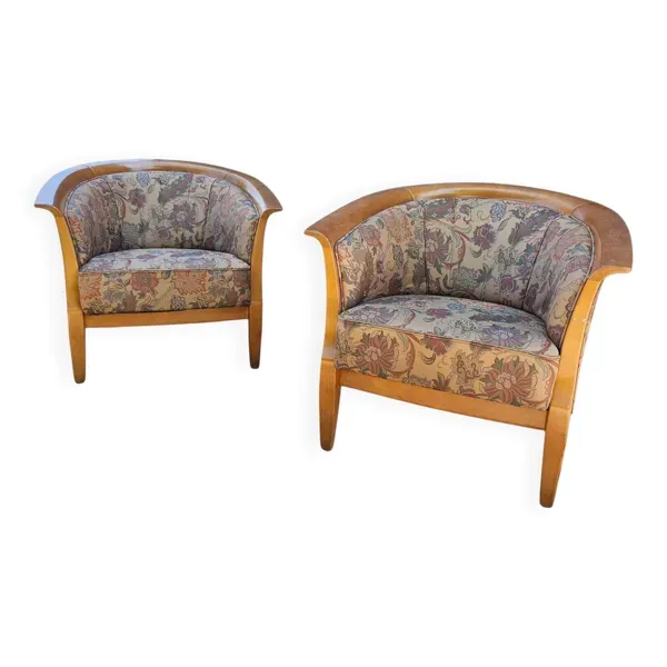 2 x fauteuil / fauteuil club / tissu fleuri / années 1980