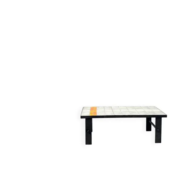 Table Basse Céramique Jean Jaffreux Années 50 - Métal & Orange Vintage