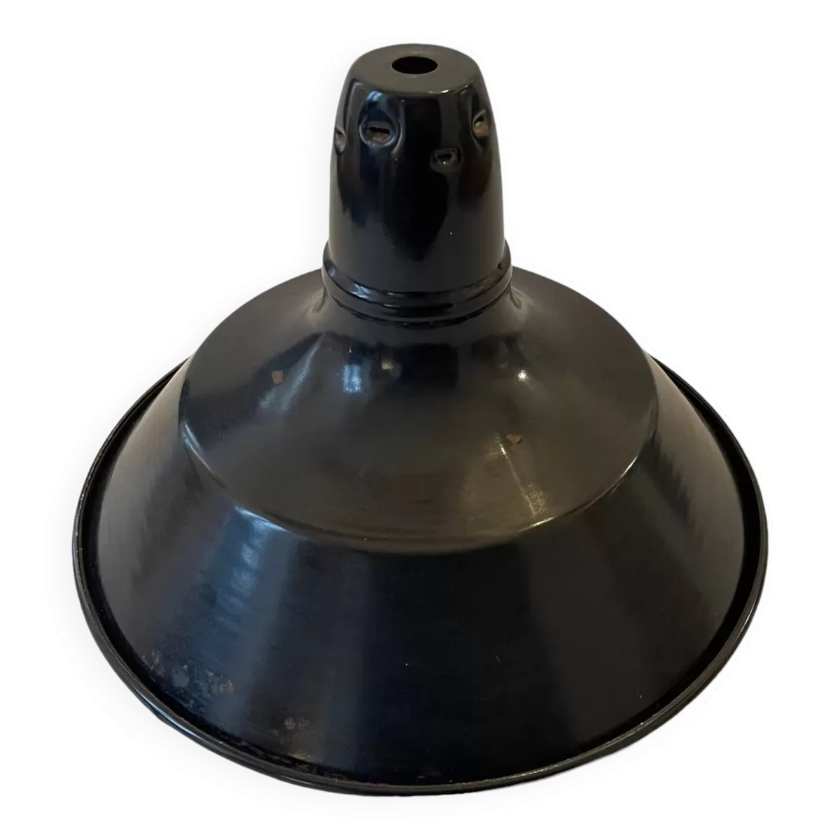 Grand abat-jour industriel en tôle émaillée noire, vintage 1950 N1