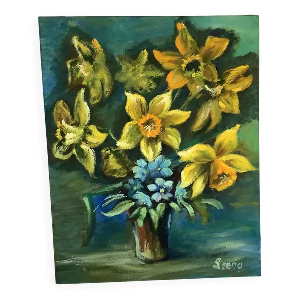 Tableau bouquet de fleurs huile sur toile signée