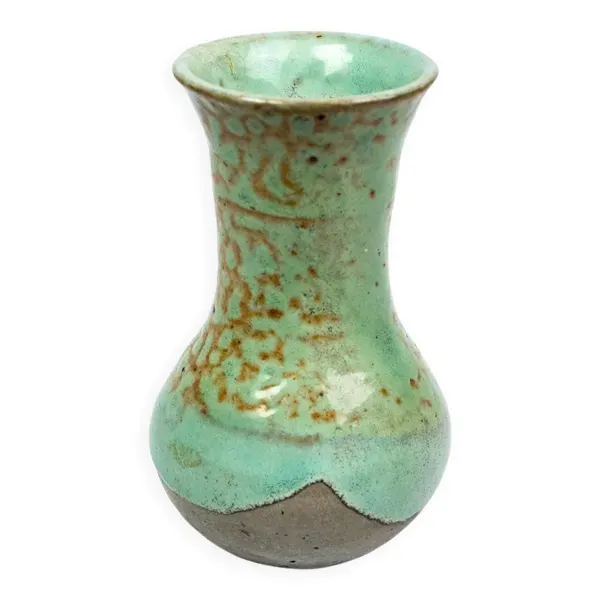 Eugène Lion, vase en grès de Puisaye, école de Carriès, couverte turquoise