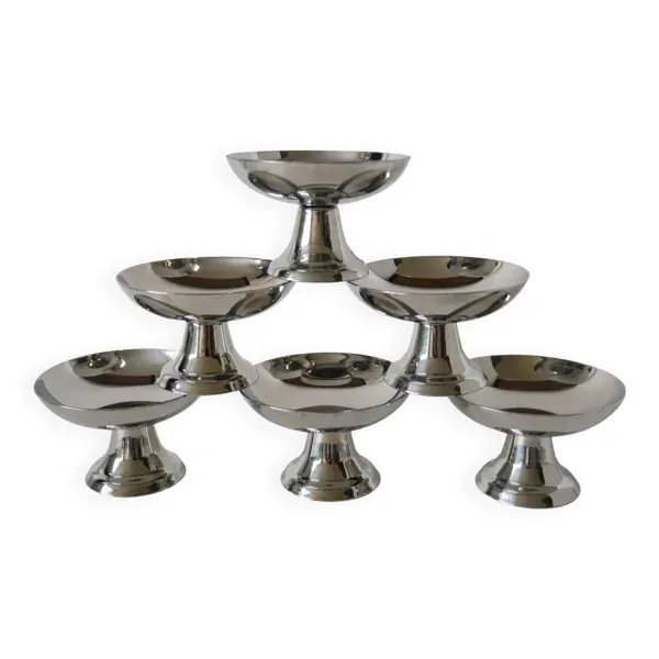 Lot de 6 coupes à glace en inox, 1970