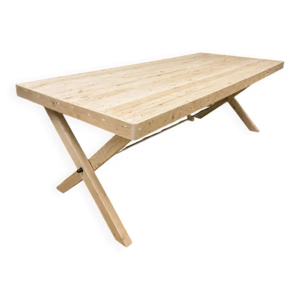 Table design industriel / bois massif aérogommé / L 242 cm