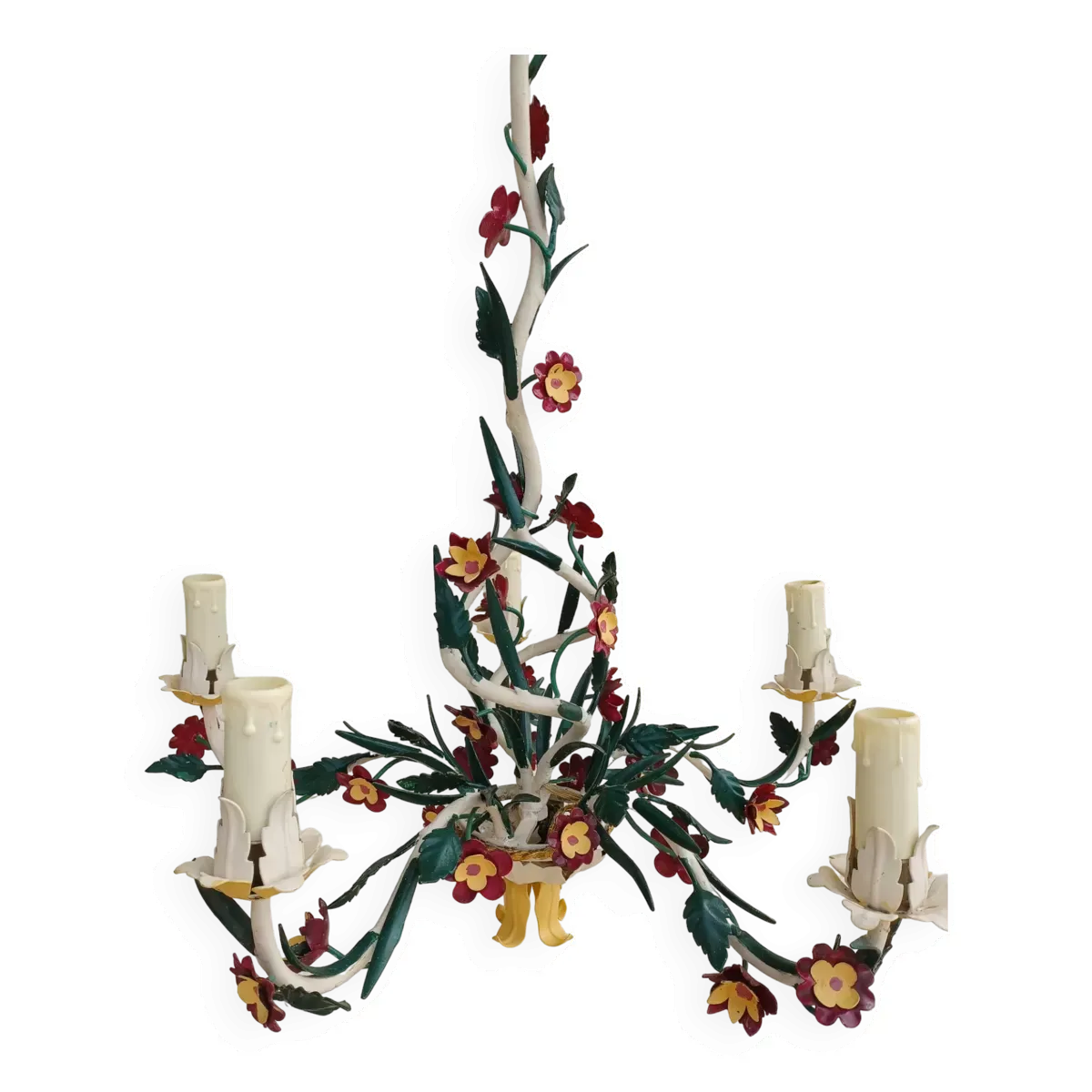 Lustre floral vintage en tôle peinte