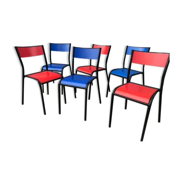 Série de 6 chaises d'école couleur