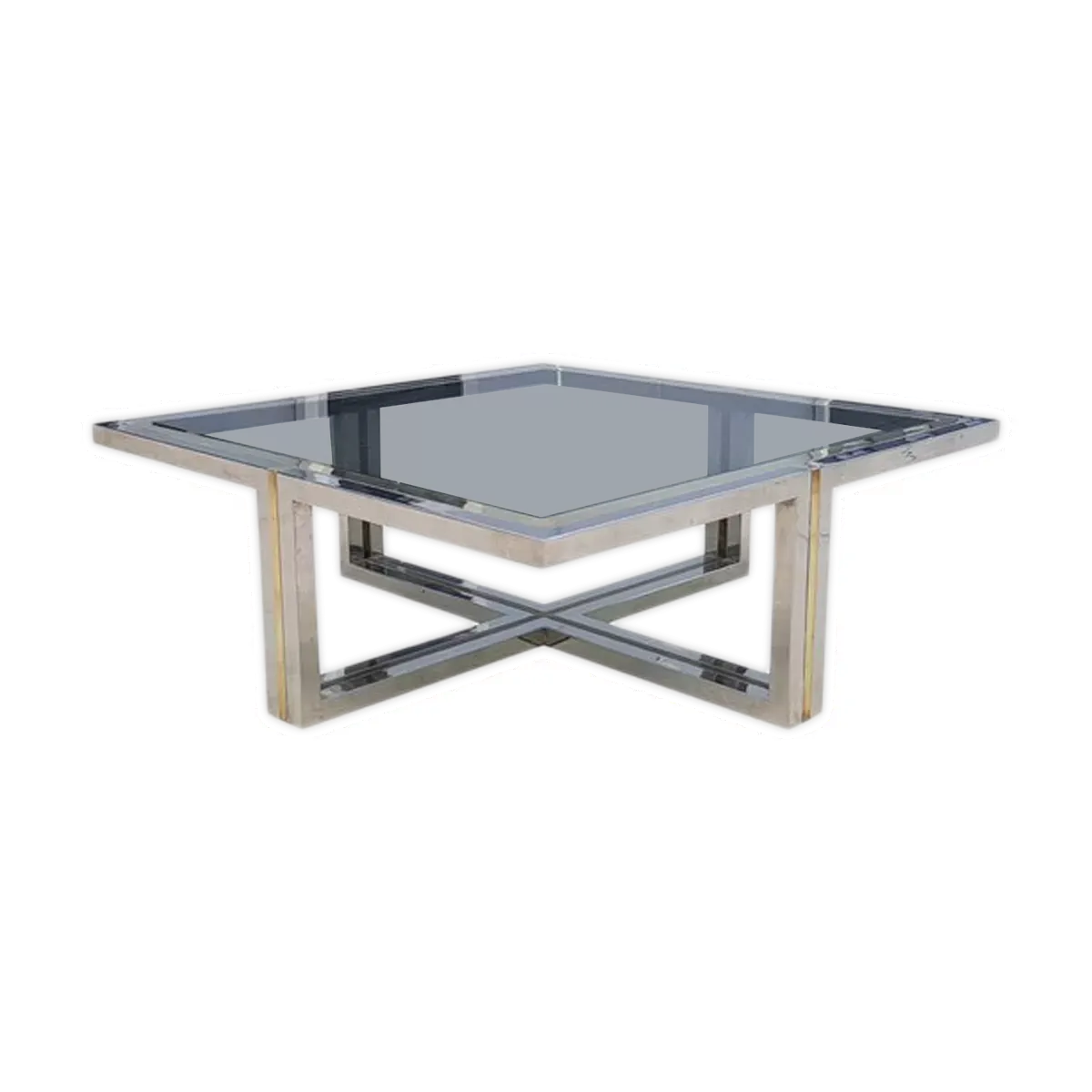 Table basse vintage en laiton et chrome, 1970