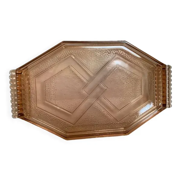 Ancien plat plateau en verre rose style Rosaline A
