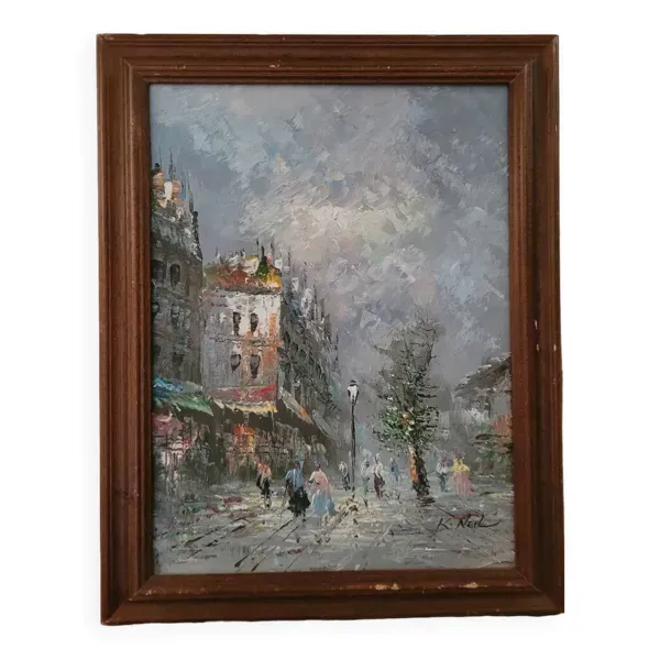 HST ''Rue animée en hiver'' de K. NEIL (XXème)