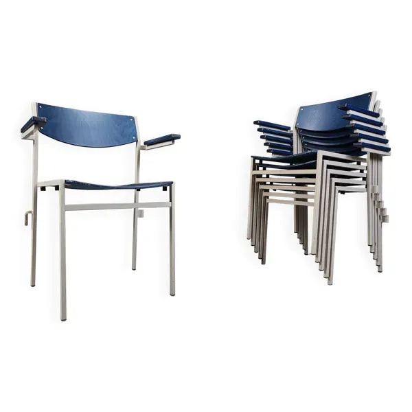 Chaises empilables minimalistes en métal et contreplaqué par Gijs Van Der Sluis