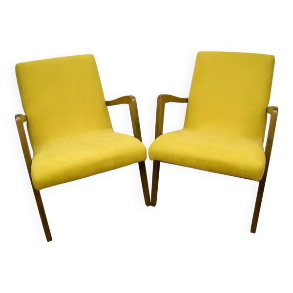 Fauteuils en hêtre type 300-138 de l'usine de meubles Bystrzyckie, années 1960, lot de 2