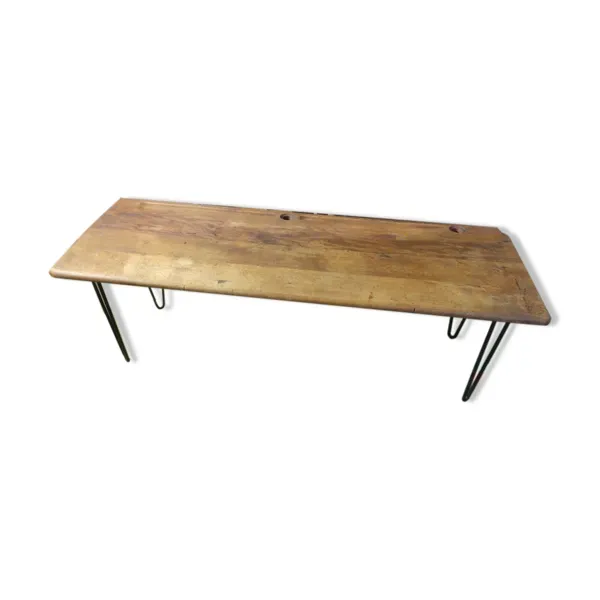 Table basse salon pieds compas plateau bois bureau école