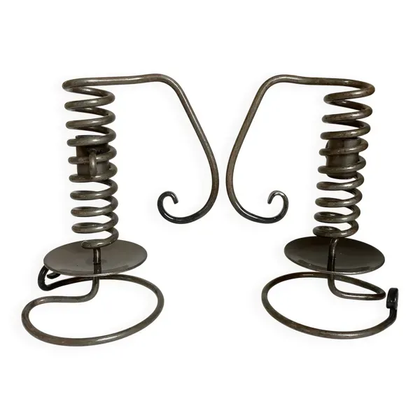 Paire de bougeoirs ressort spirale style Bouillot