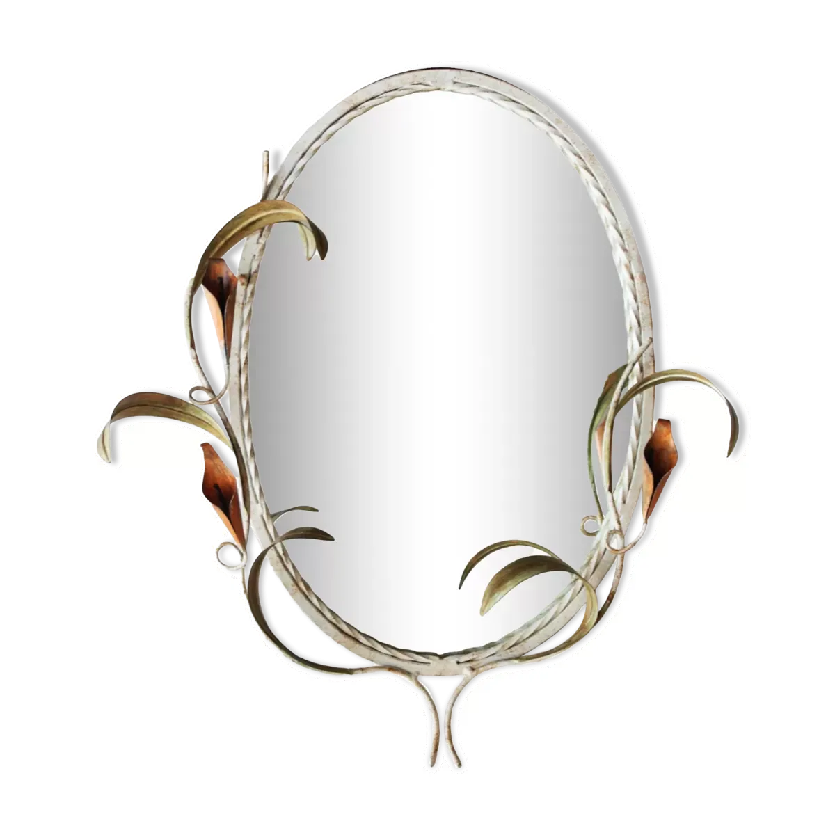 Miroir végétal en fer forgé style art déco, 1960