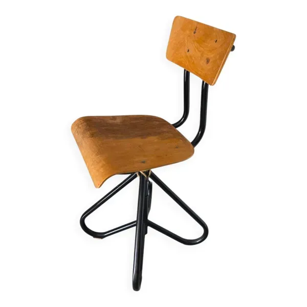 Chaise d'atelier vintage bois et métal pivotante - Projet restauration