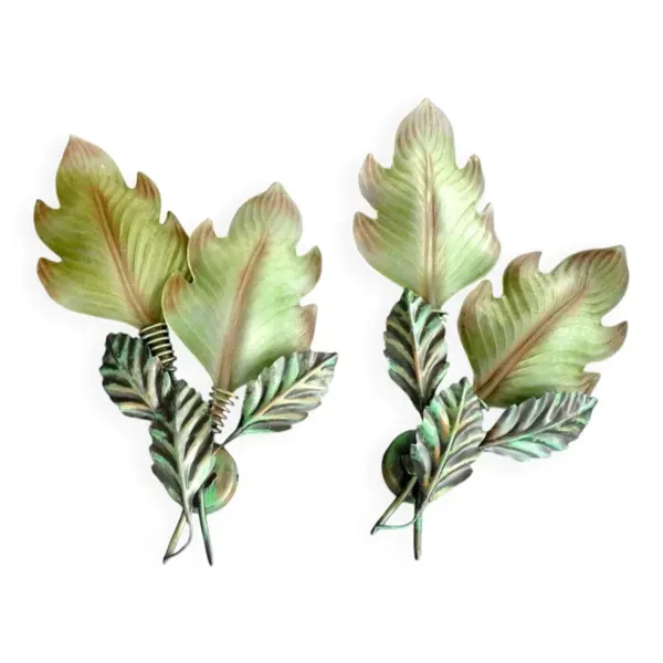 geantes appliques toles peintes verre de murano feuille vegetale 63cm