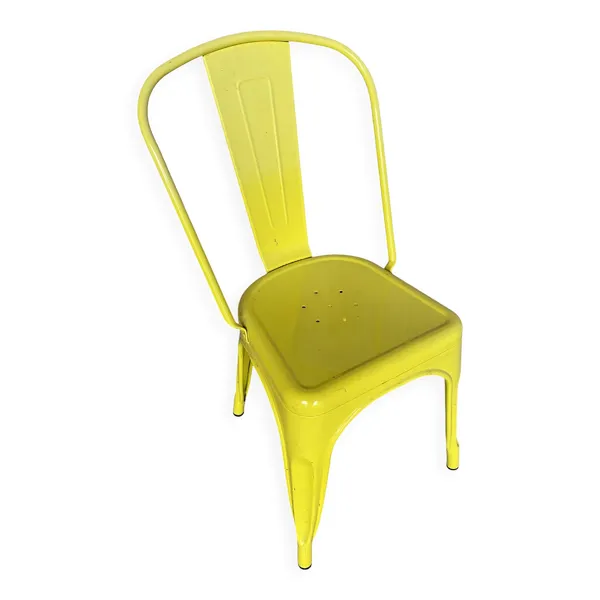 Chaise Industrielle Style TOLIX Metal Jaune Vintage #D709