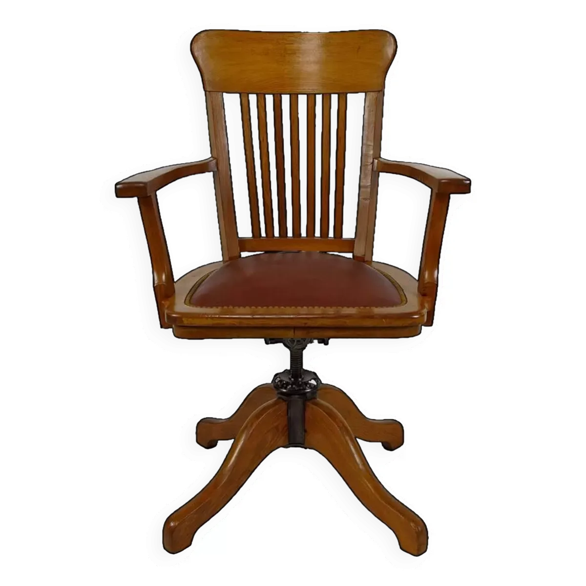 Fauteuil de bureau américain pivotant en chêne, avec assise en cuir, USA, Circa 1900