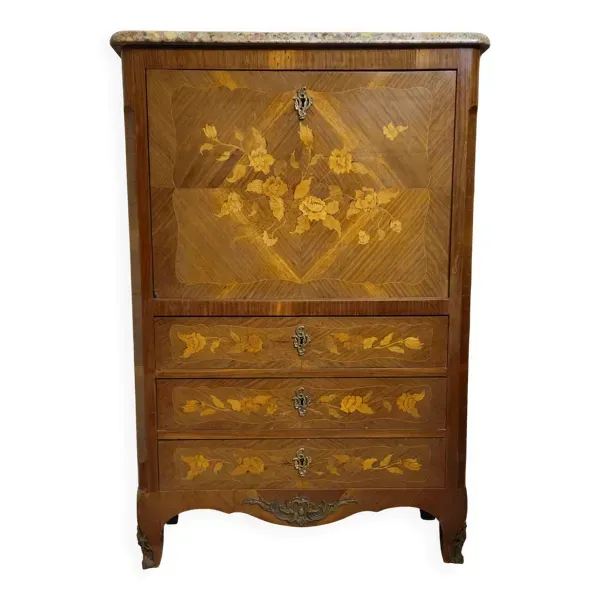 Secrétaire à abattant galbé en marqueterie florale, époque milieu du XIXe