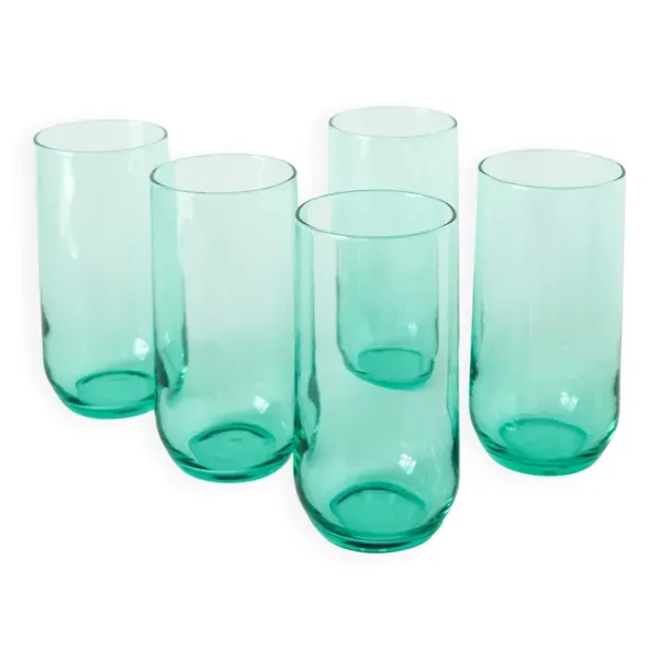 Lot de 5 verres à eau Long Drink en verre vert, 1970