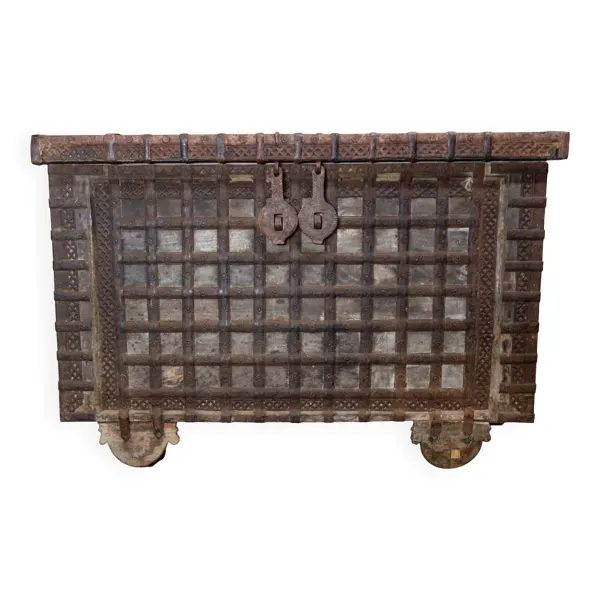 Antique coffre de mariage bois et fer, Inde, XIXème