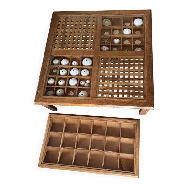 Grande table basse artisanale en bois exotique + gigogne