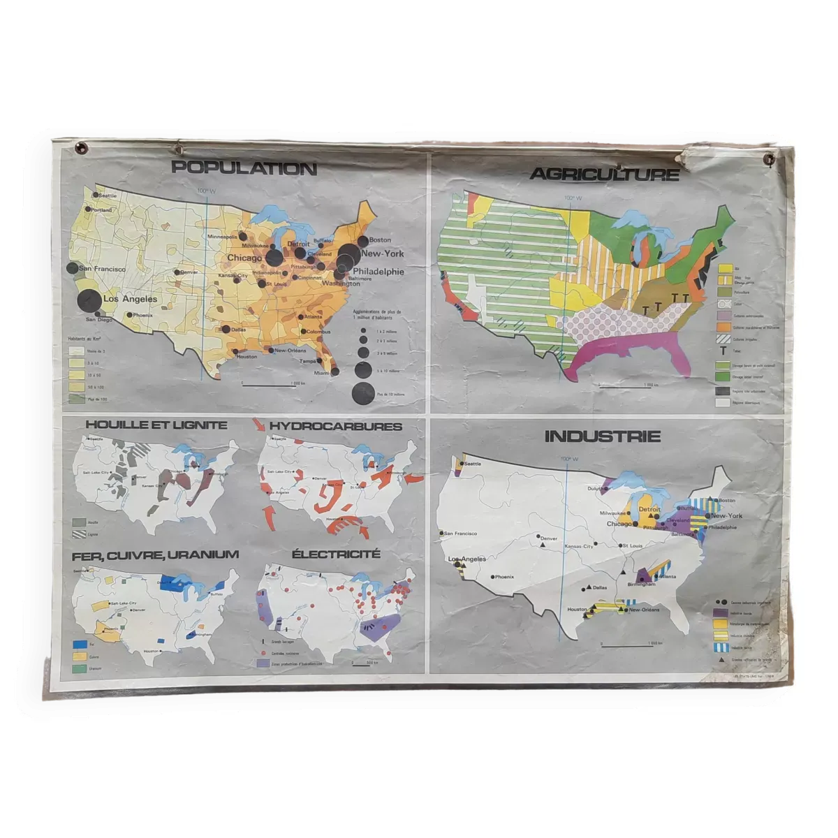 Carte scolaire représentant les Etats-Unis d'Amérique