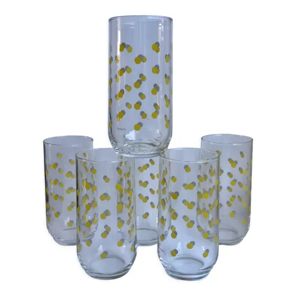 Lot de 6 verres à poids jaunes made in france années 70