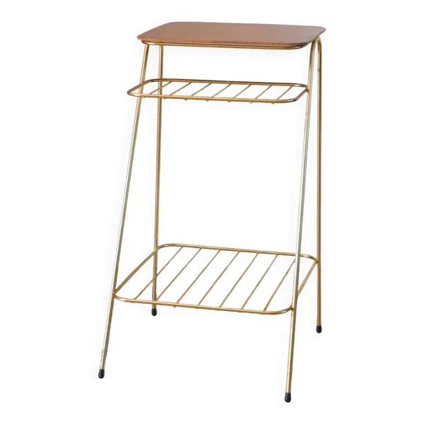 Petite sellette en laiton et plateau en teck, 1960