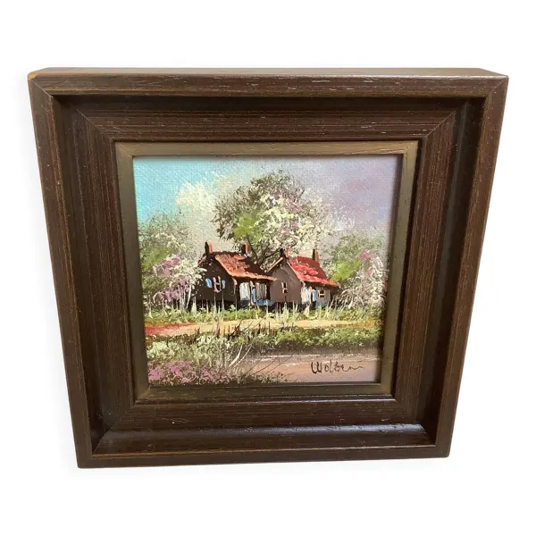 Petit tableau paysage de printemps huile sur isorel signée