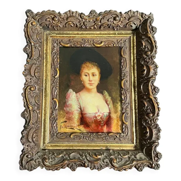 Portrait de femme élégante, huile sur panneau - François Maury (1861–1
