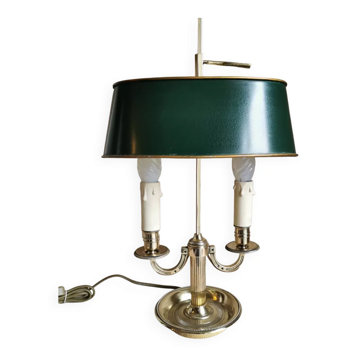 Lampe bouillotte en bronze à deux bras de lumière