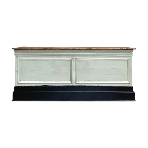 Banque comptoir meuble de métier en bois patiné, vers 1900