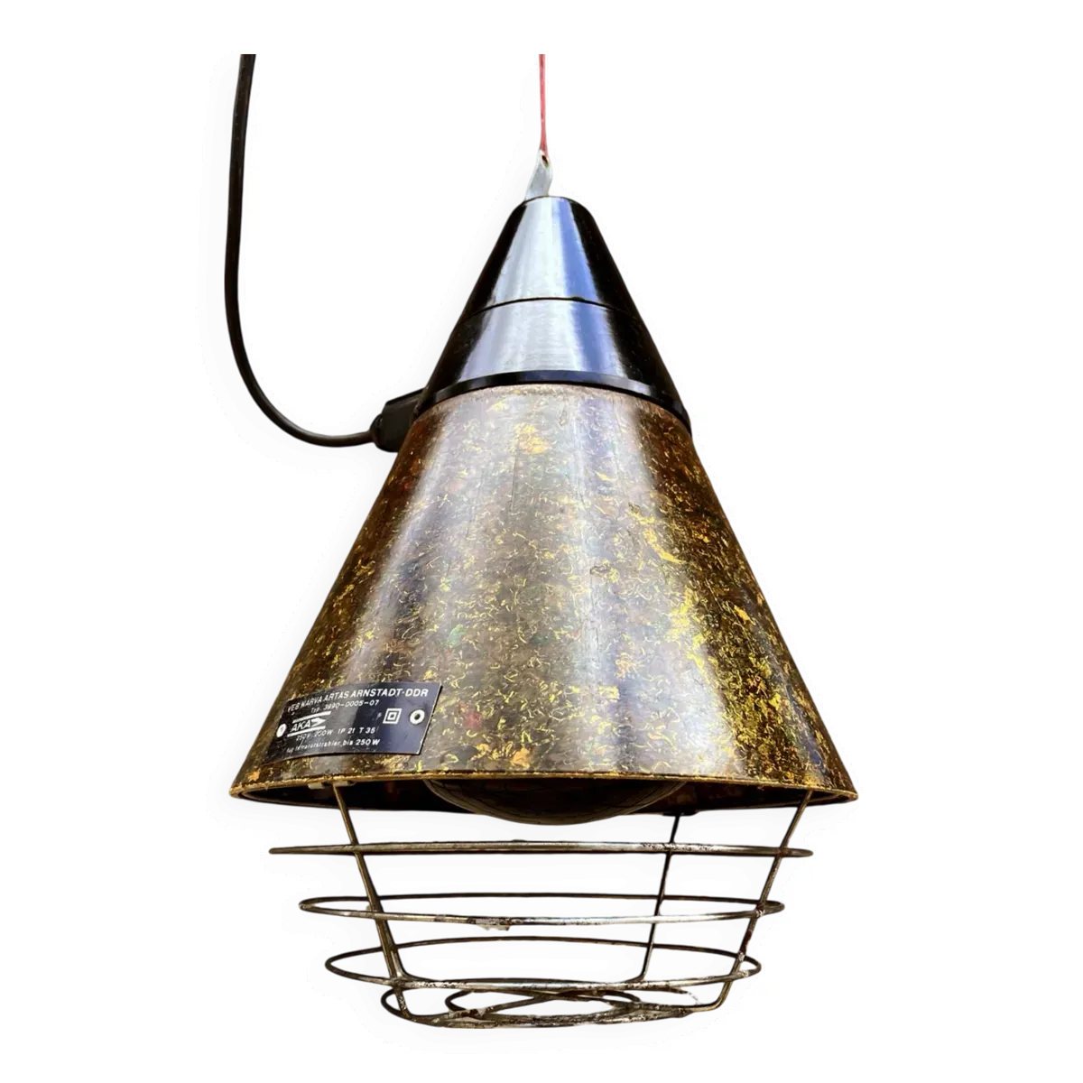 Lampe suspendue industrielle, chauffante, Narva Leuchen, Allemagne, années 1970