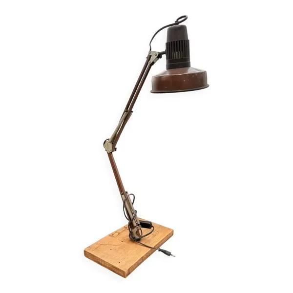 Ancien Lampe Articulée Industrielle Architecte Vintage Marron