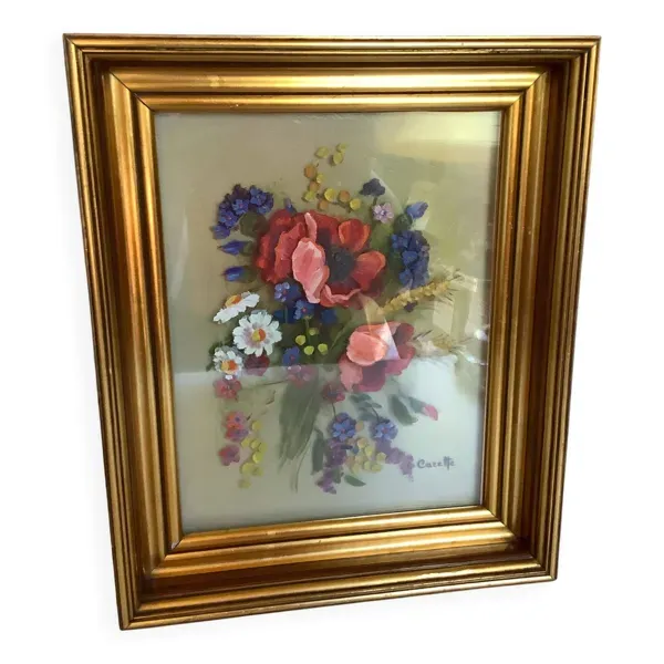 Ancien tableau bouquet de fleurs signé
