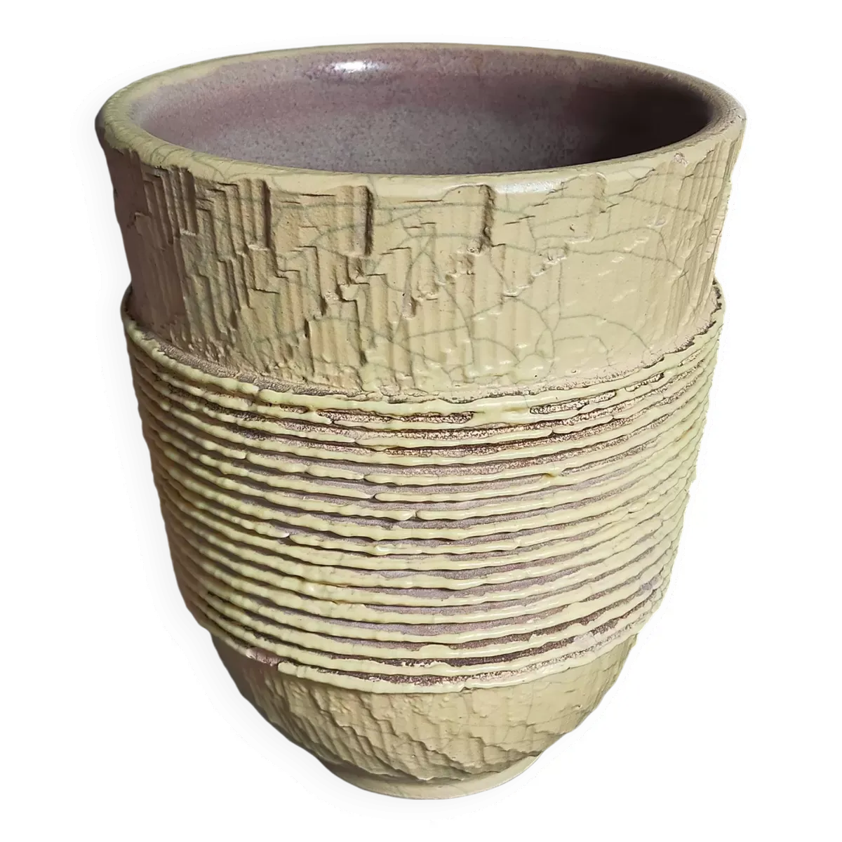 Vase céramique française Art-déco craquelé vanille