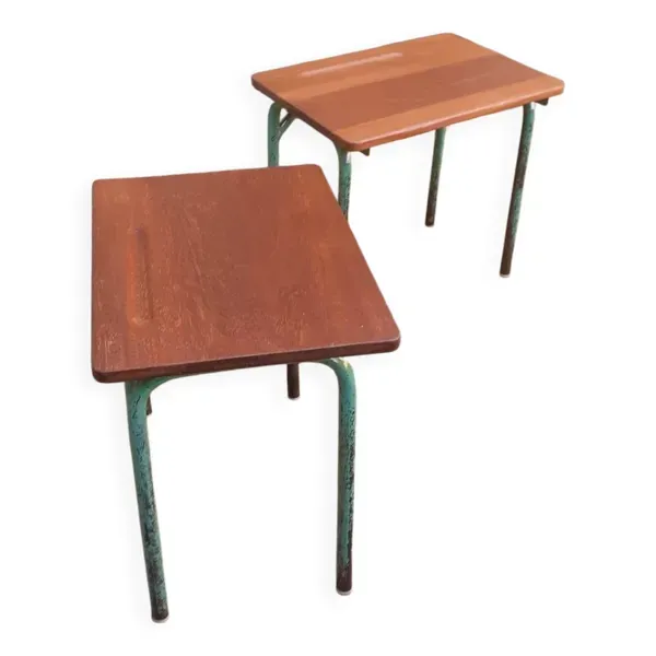 Paire de table année 60 en métal tubulaire et  teck massif