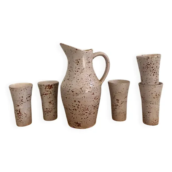 Service à orangeade en grès moucheté signé Farah, Vallauris années 1960-70