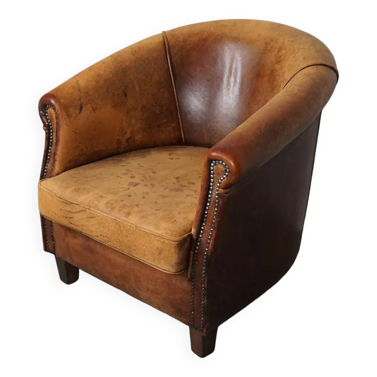 Fauteuil club vintage en cuir couleur cognac, pays-bas