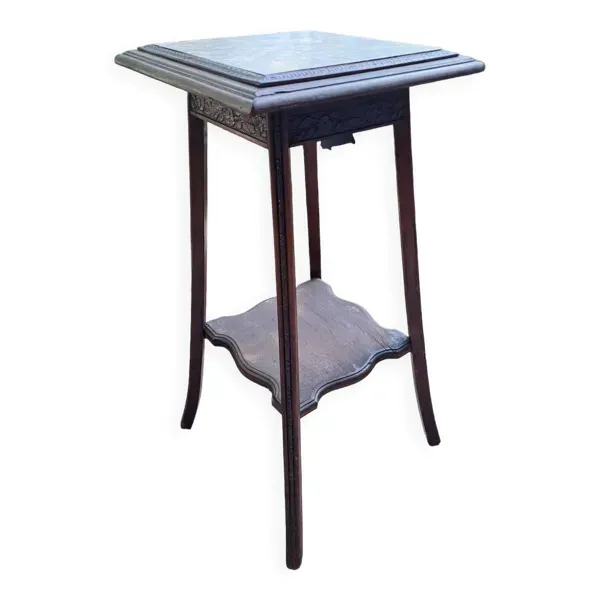 Sellette haute guéridon Art nouveau Bois marron vernissé marbre France 20'S Décoration vintage rétro