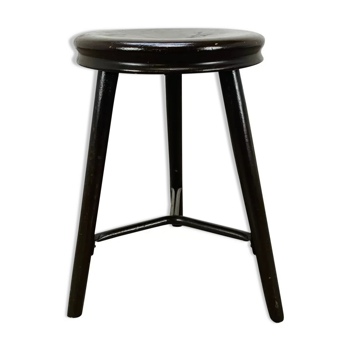 Tabouret tripode industriel métal et bois