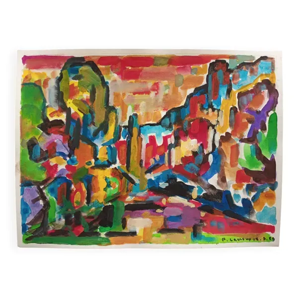 pierre Lacroux (1909- 1993) Gouache sur papier 24 x 32 cm - de 1989 - (298)