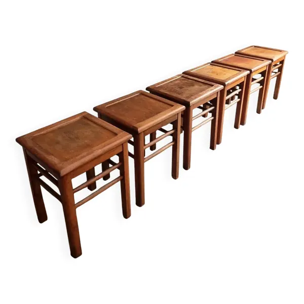Lot de 6 tabourets d'atelier français vintage, assise en hêtre, tabourets industriels, France vers 1930
